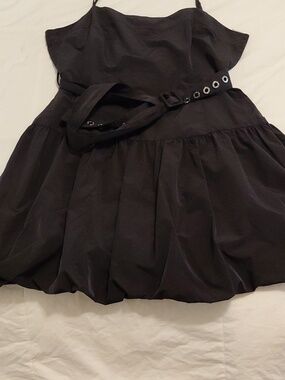 NWT DKNY Women's Sleeveless Belted Bubble-Hem Dress Black Sz 12